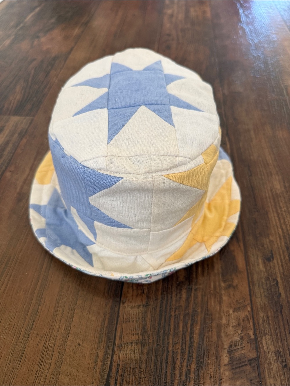 Handmade reversible Quilted Star Patchwork Bucket Hat - Blue & Yellow